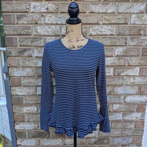 ⭐ Banana Republic Designer Tee Women's Size Small Navy Striped Ruffle Hem Top